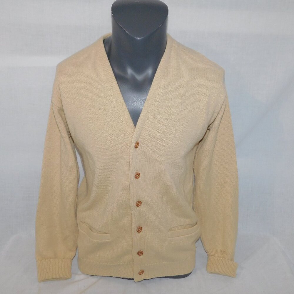 VTG 60s 70s Terry Williams Canada Tan Wool Blend button Cardigan Sweater  Mens M